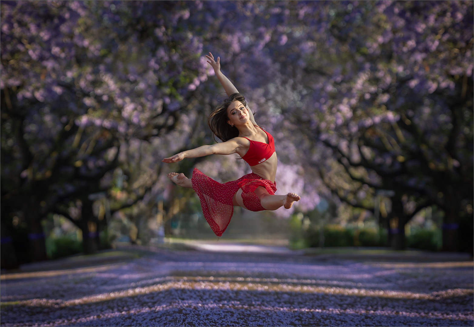 Dance photography in a flowering landscape